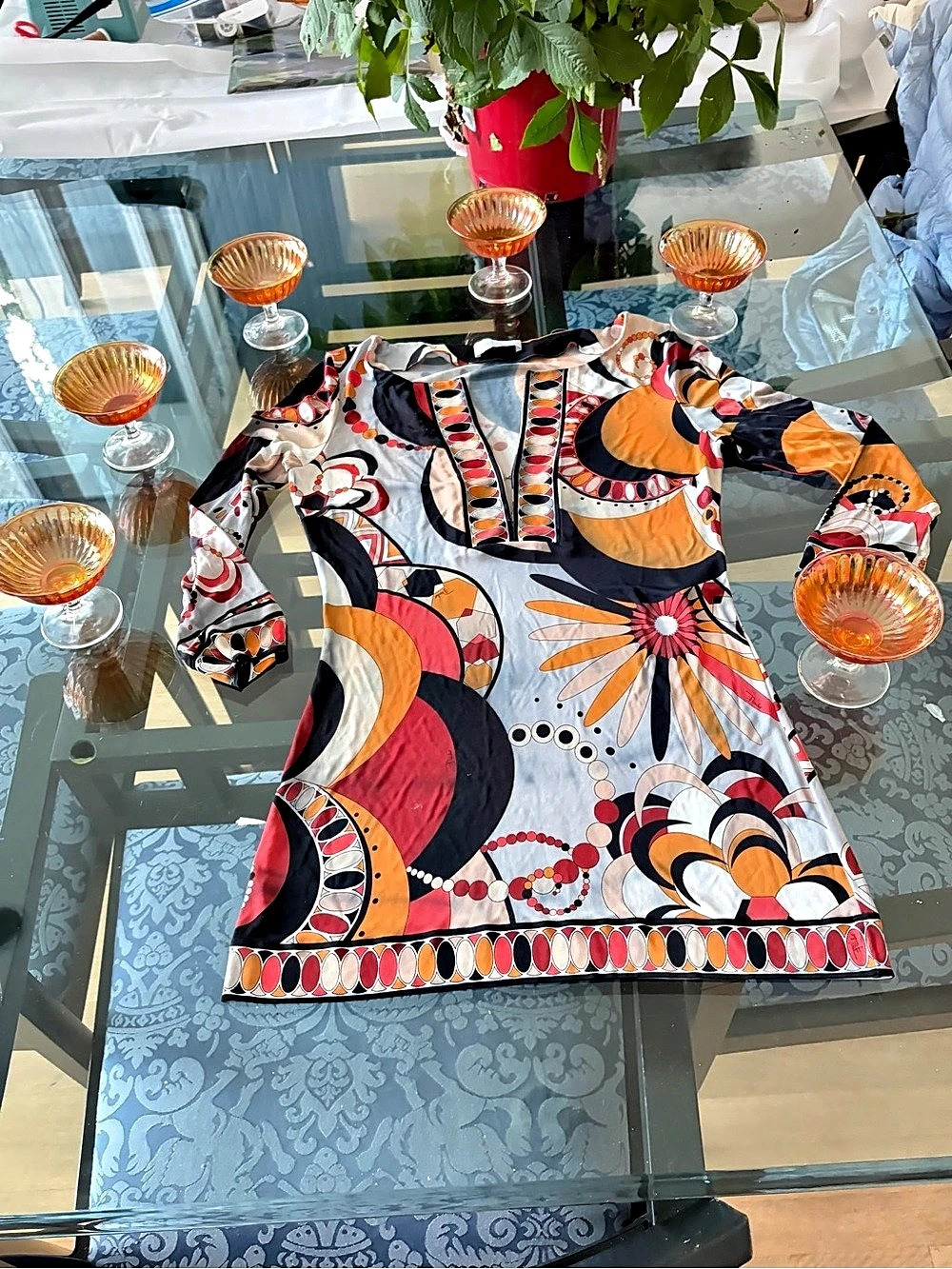 Emilio Pucci Geometric Tunic in Blue & Orange Size